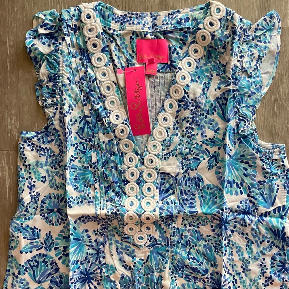 NWT Lilly Pulitzer Joan Tunic Dress in Turquoise Oasis Shell Me You Love Me - Picture 4 of 10